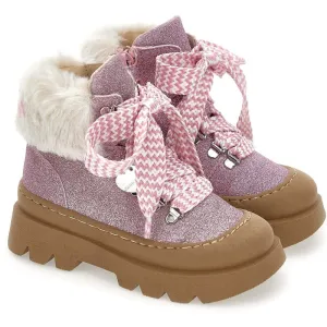 Girls Pink Glitter Chunky Boots