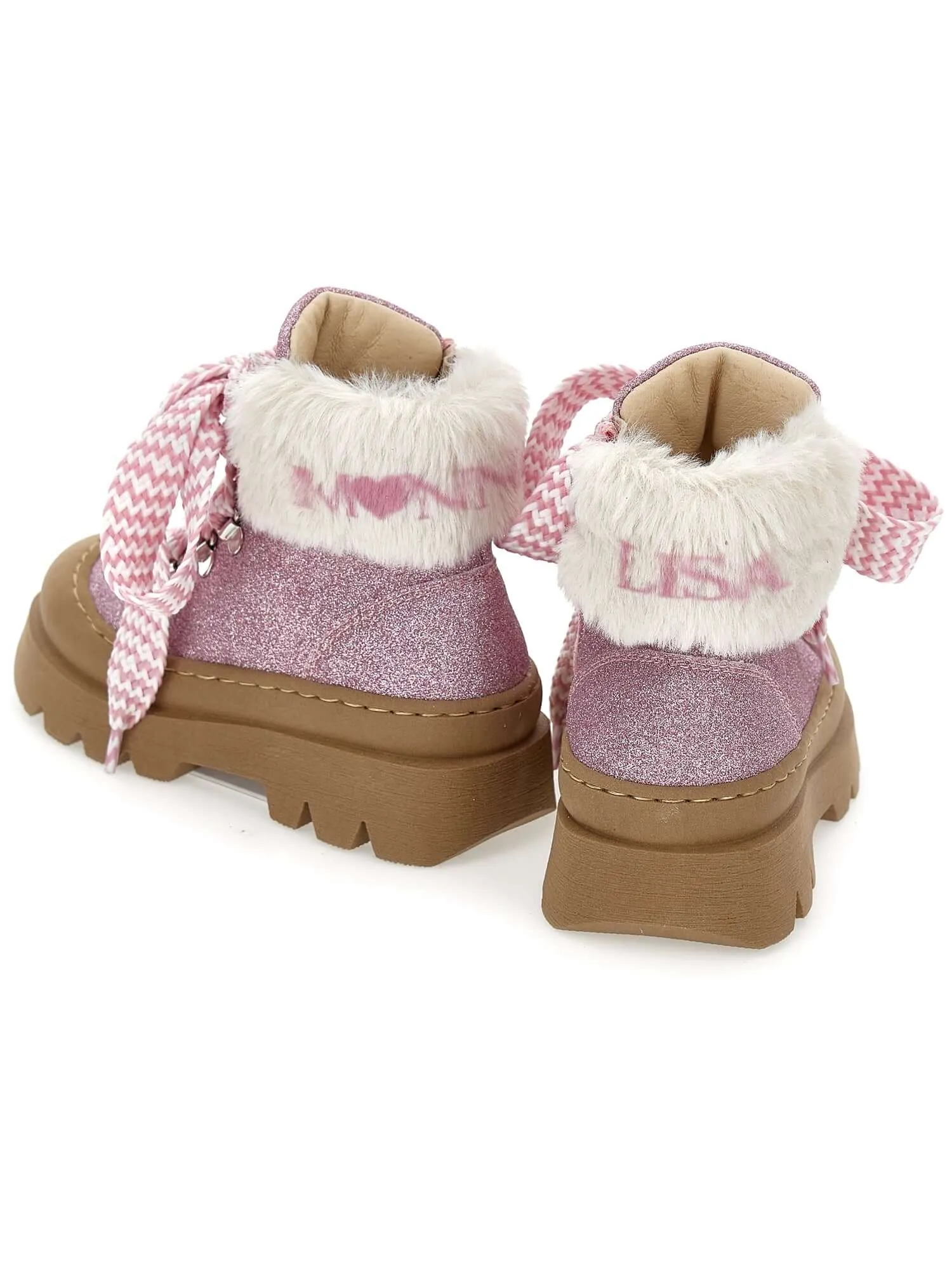 Girls Pink Glitter Chunky Boots