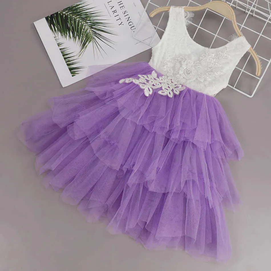 Girls Summer Dresses Sleevess Ruffle Floral TUTU Dress Kids Baby Princess Birthday Gift Dot Tulle Costume Q0716