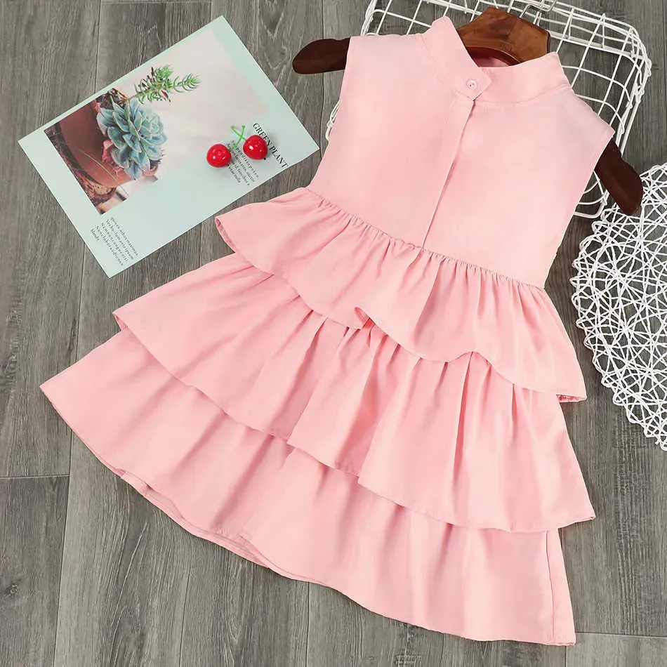 Girls Summer Dresses Sleevess Ruffle Floral TUTU Dress Kids Baby Princess Birthday Gift Dot Tulle Costume Q0716