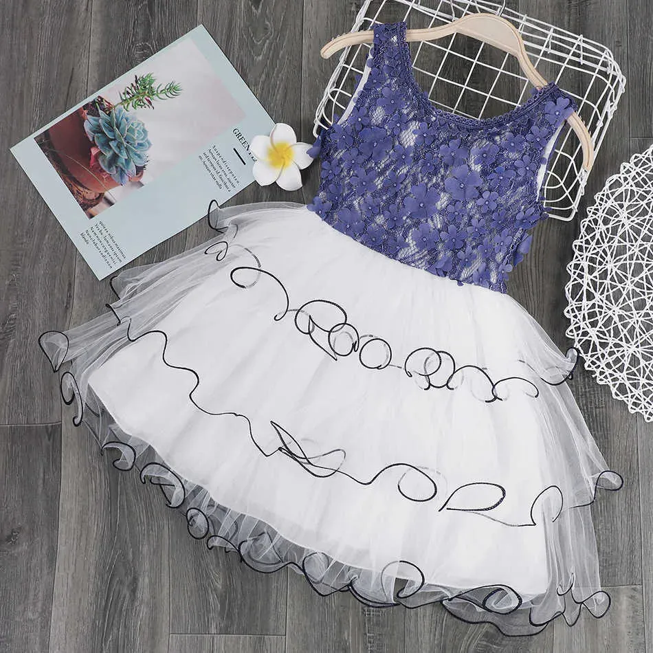 Girls Summer Dresses Sleevess Ruffle Floral TUTU Dress Kids Baby Princess Birthday Gift Dot Tulle Costume Q0716