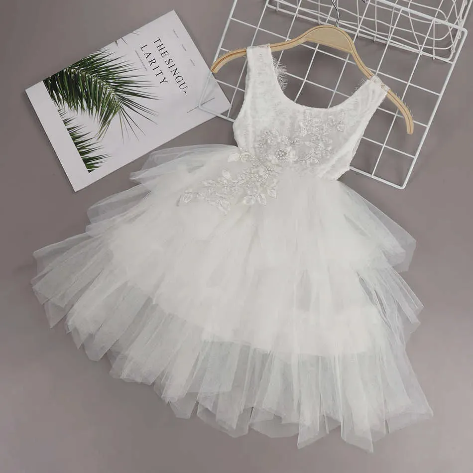 Girls Summer Dresses Sleevess Ruffle Floral TUTU Dress Kids Baby Princess Birthday Gift Dot Tulle Costume Q0716