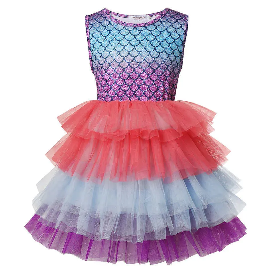 Girls Summer Dresses Sleevess Ruffle Floral TUTU Dress Kids Baby Princess Birthday Gift Dot Tulle Costume Q0716