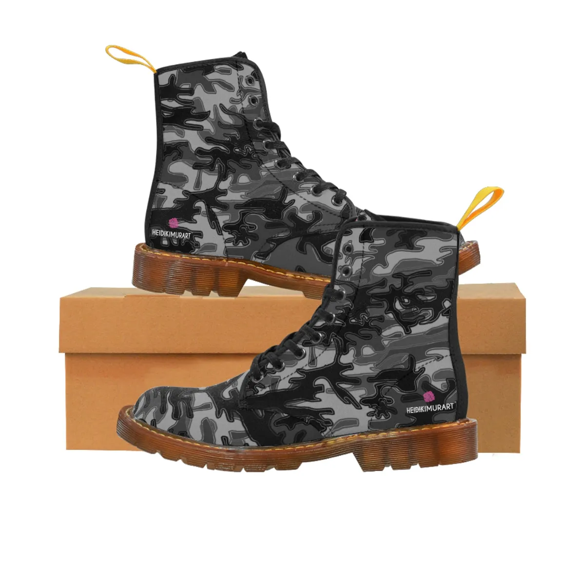 Gray Camo Women's Boots, Army Military Print Best Winter Laced Up Canvas Boots For Women (US Size 6.5-11)