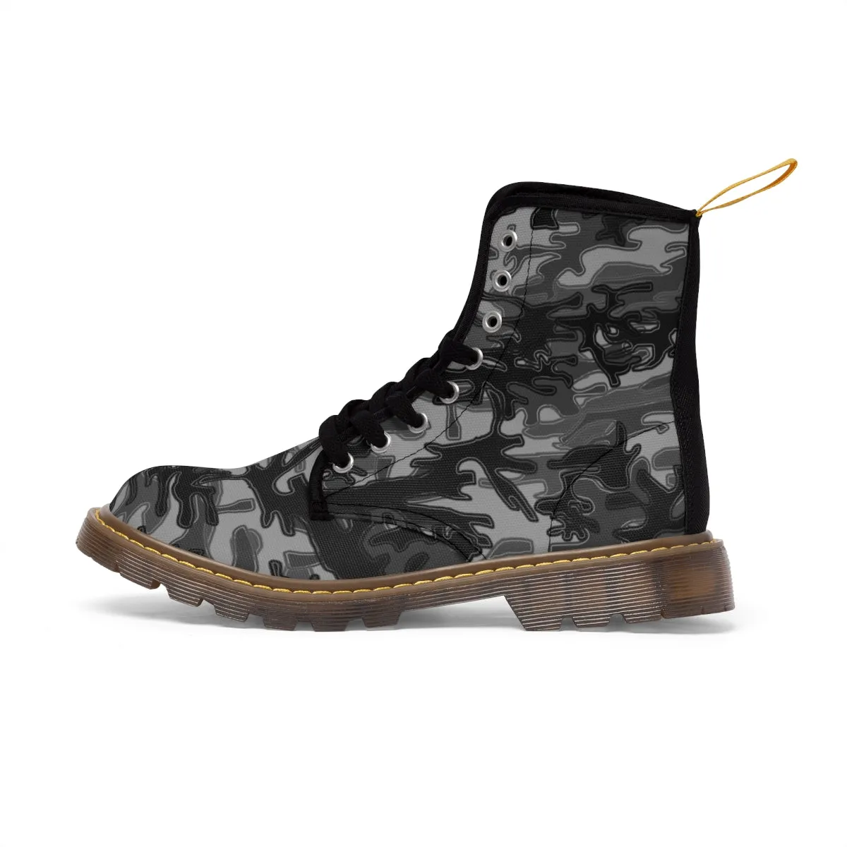 Gray Camo Women's Boots, Army Military Print Best Winter Laced Up Canvas Boots For Women (US Size 6.5-11)