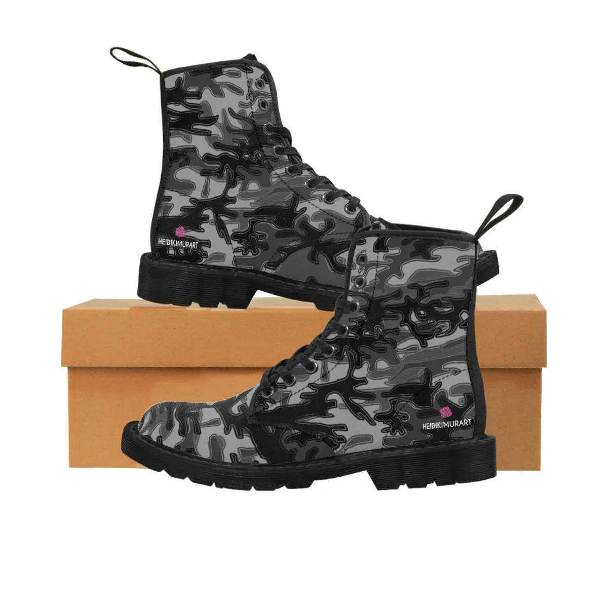 Gray Camo Women's Boots, Army Military Print Best Winter Laced Up Canvas Boots For Women (US Size 6.5-11)