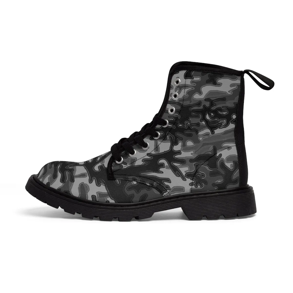 Gray Camo Women's Boots, Army Military Print Best Winter Laced Up Canvas Boots For Women (US Size 6.5-11)