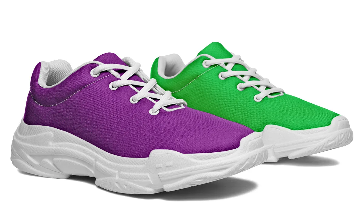 Green And Purple Mismatch Chunky Sneakers