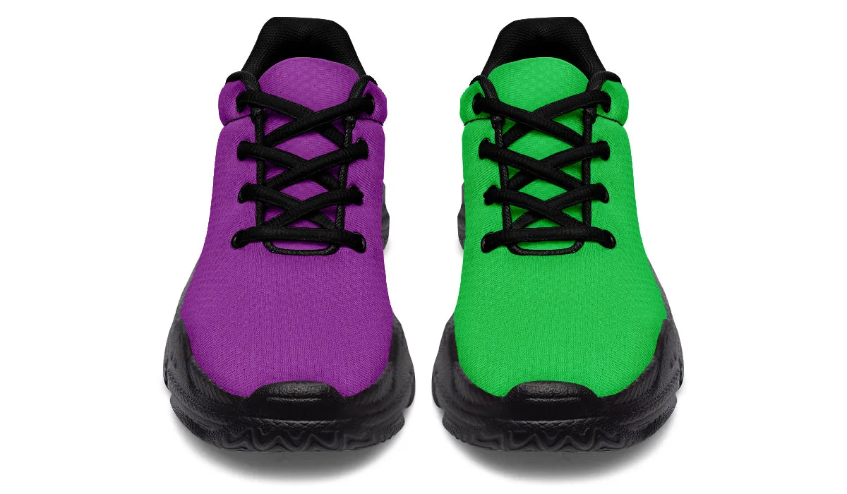 Green And Purple Mismatch Chunky Sneakers