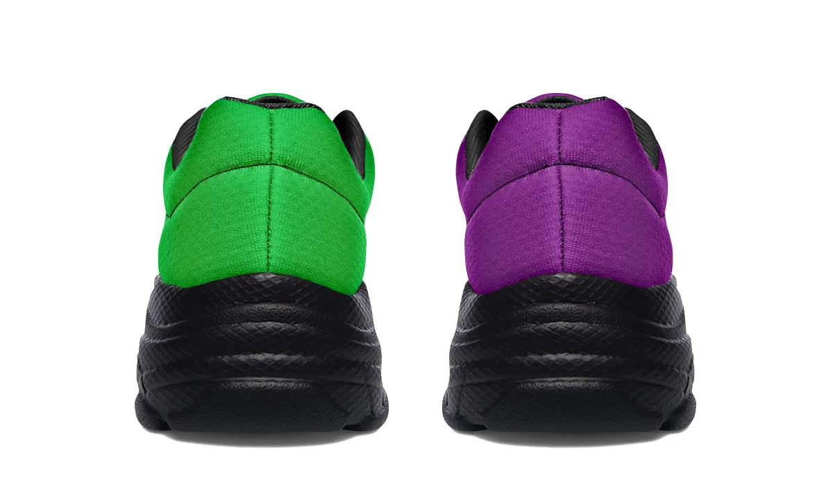 Green And Purple Mismatch Chunky Sneakers