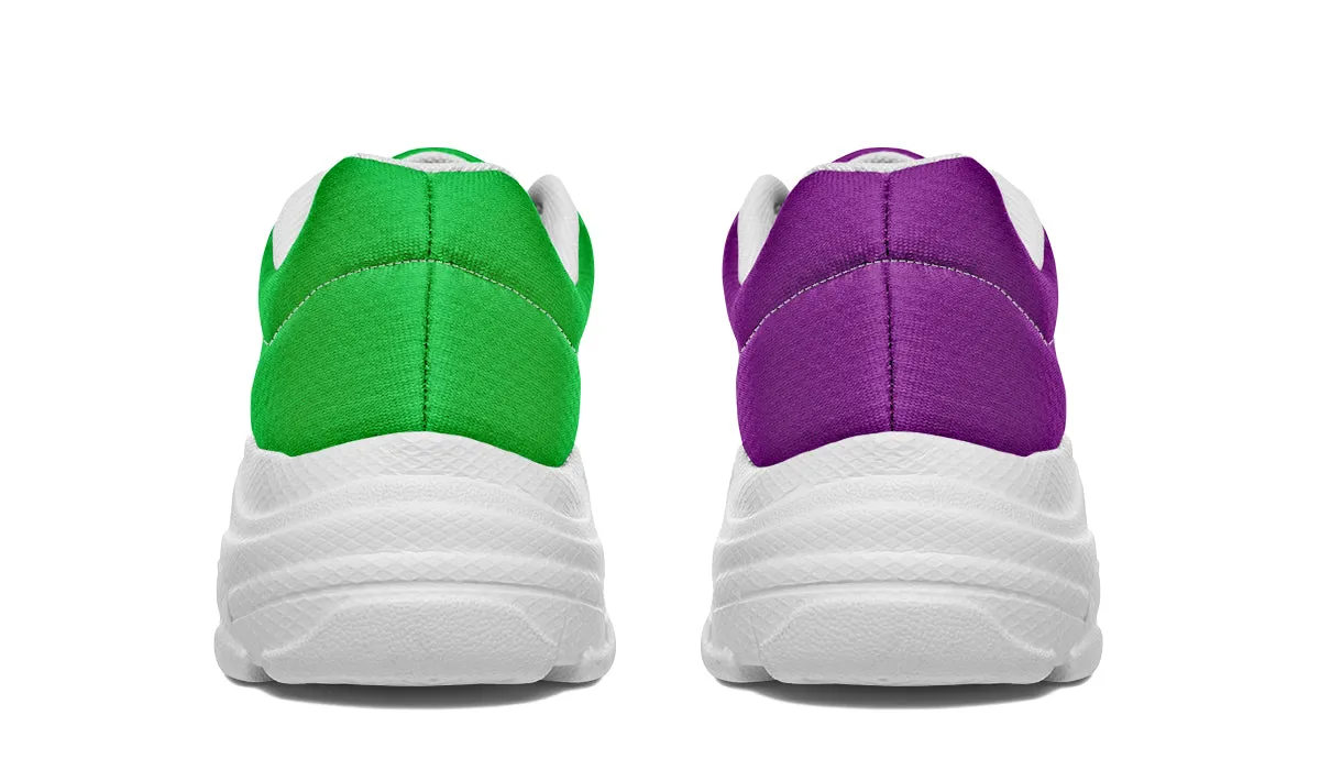 Green And Purple Mismatch Chunky Sneakers