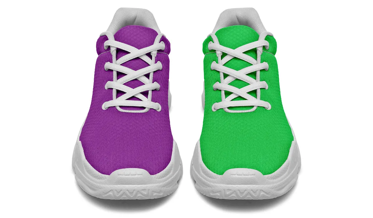 Green And Purple Mismatch Chunky Sneakers