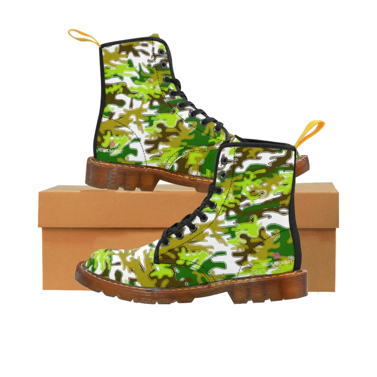 Green Camo Print Women's Boots, Army Military Print Best Winter Laced Up Canvas Boots For Women (US Size 6.5-11)