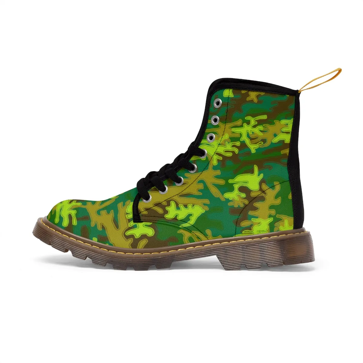 Green Camo Women's Boots, Army Military Print Best Winter Laced Up Canvas Boots For Women (US Size 6.5-11)