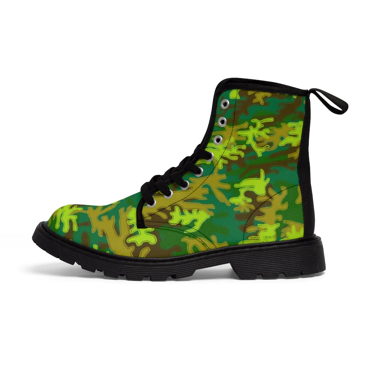 Green Camo Women's Boots, Army Military Print Best Winter Laced Up Canvas Boots For Women (US Size 6.5-11)