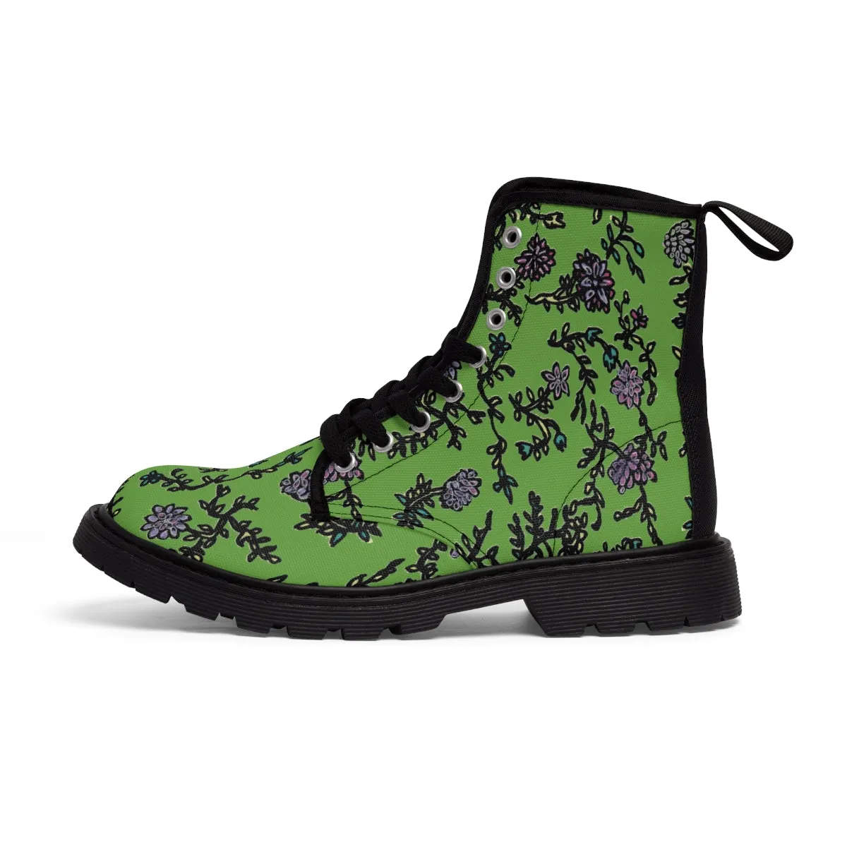 Green Floral Print Women's Boots, Purple Floral Women's Boots, Best Winter Boots For Women (US Size 6.5-11)