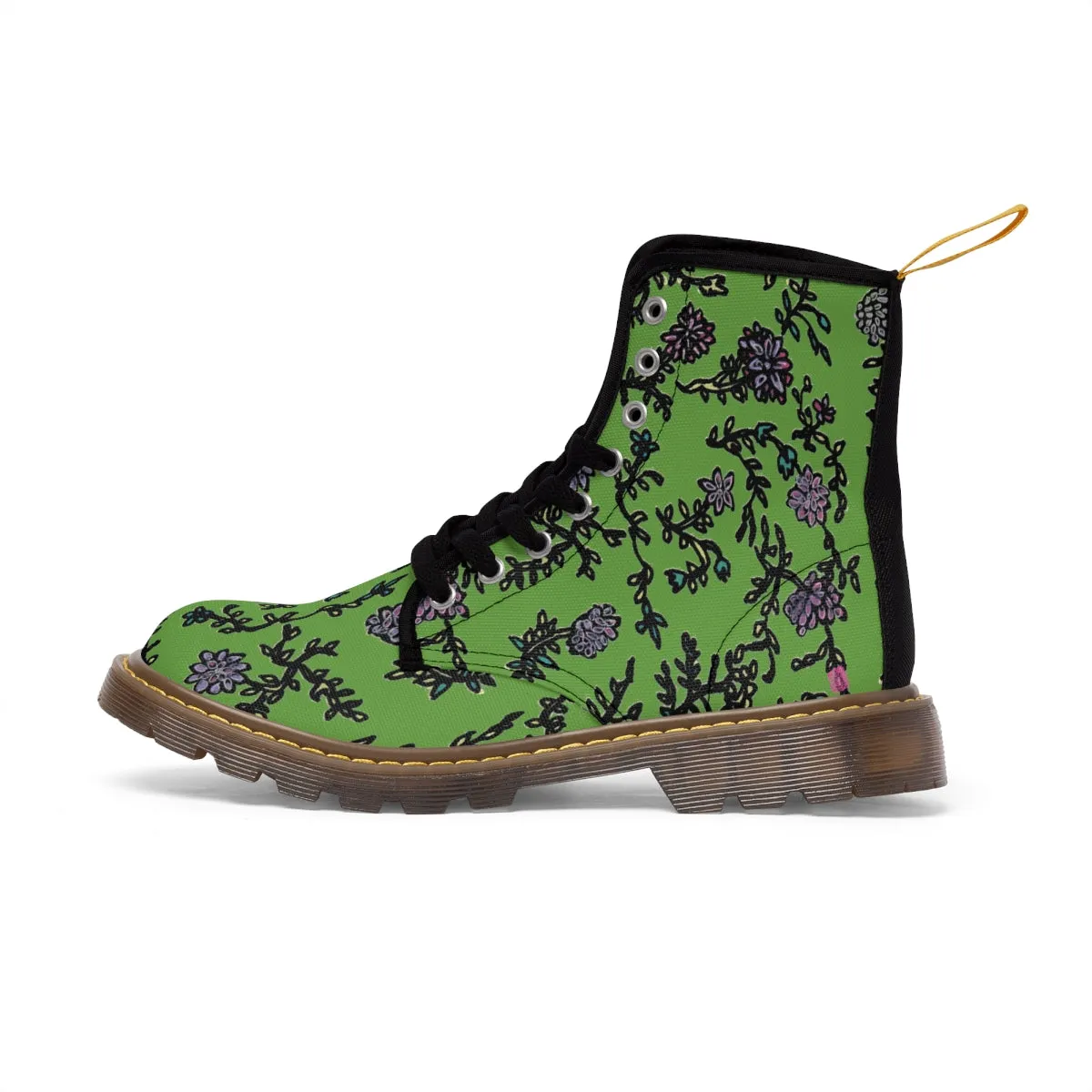 Green Floral Print Women's Boots, Purple Floral Women's Boots, Best Winter Boots For Women (US Size 6.5-11)