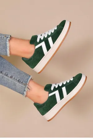 GREEN LACE UP SIDE DETAIL DESIGNER TRAINERS