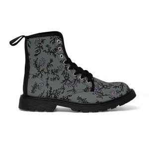 Grey Floral Print Women's Boots, Purple Floral Women's Boots, Best Winter Boots For Women (US Size 6.5-11)