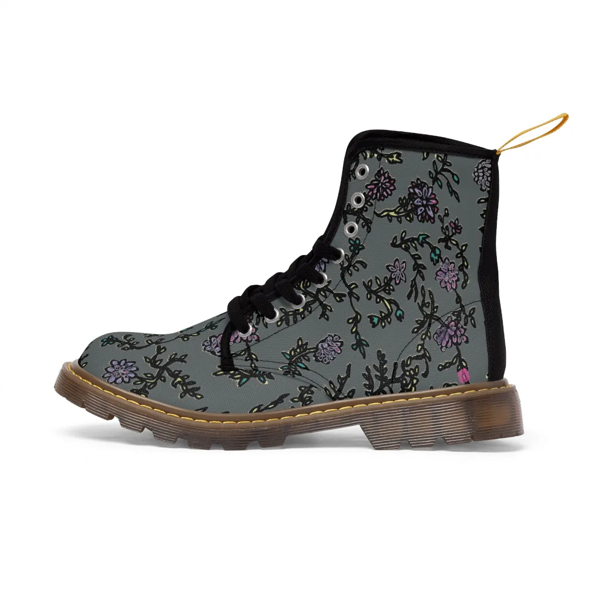 Grey Floral Print Women's Boots, Purple Floral Women's Boots, Best Winter Boots For Women (US Size 6.5-11)