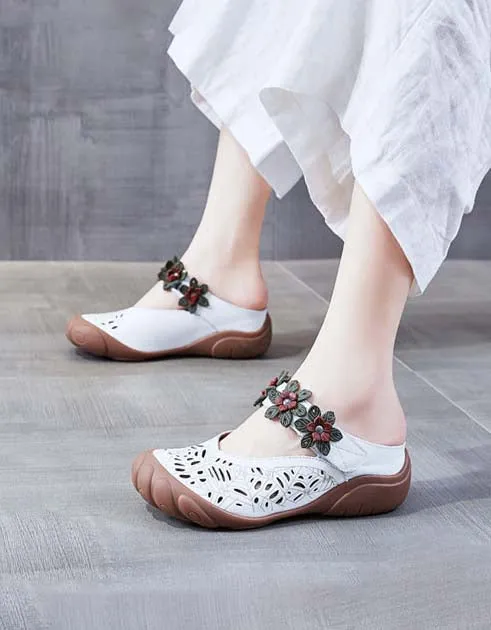 Handmade Retro Leather Summer Wide Feet Slippers