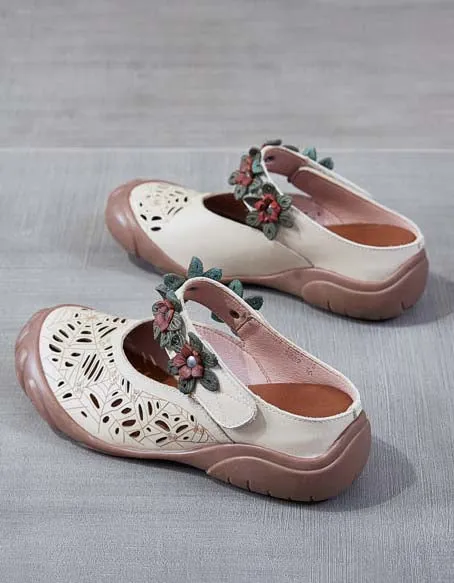 Handmade Retro Leather Summer Wide Feet Slippers