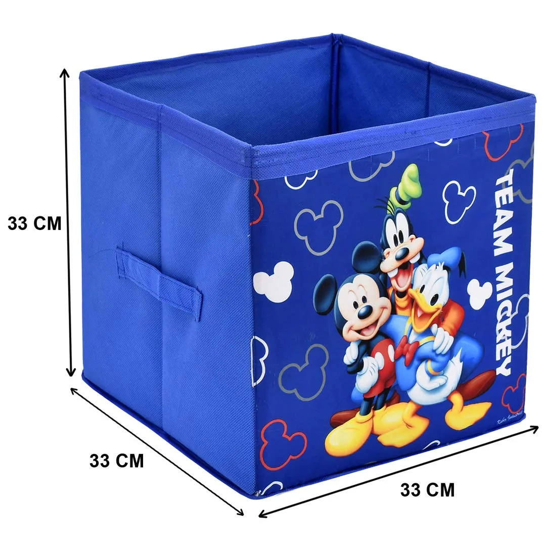 Heart Home Disney Team Mickey Print Non Woven Fabric Foldable Large Size Cloth Storage Box Toy, Books Wardrobe Organiser Cube with Handle (Royal Blue) HEART4980