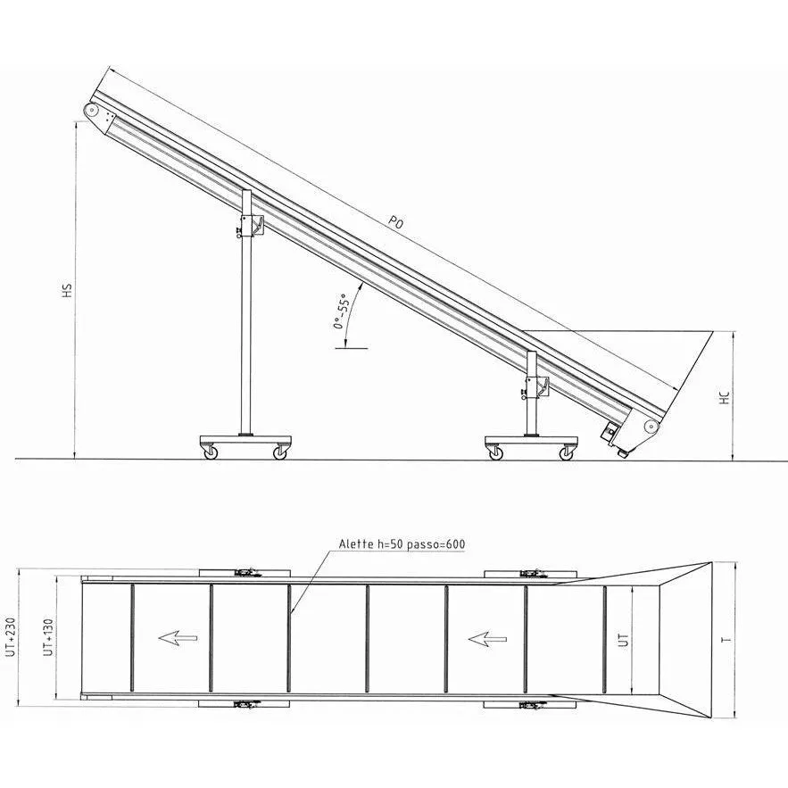 Heavy Duty Linear/Incline Conveyor with PU/PVC Belt