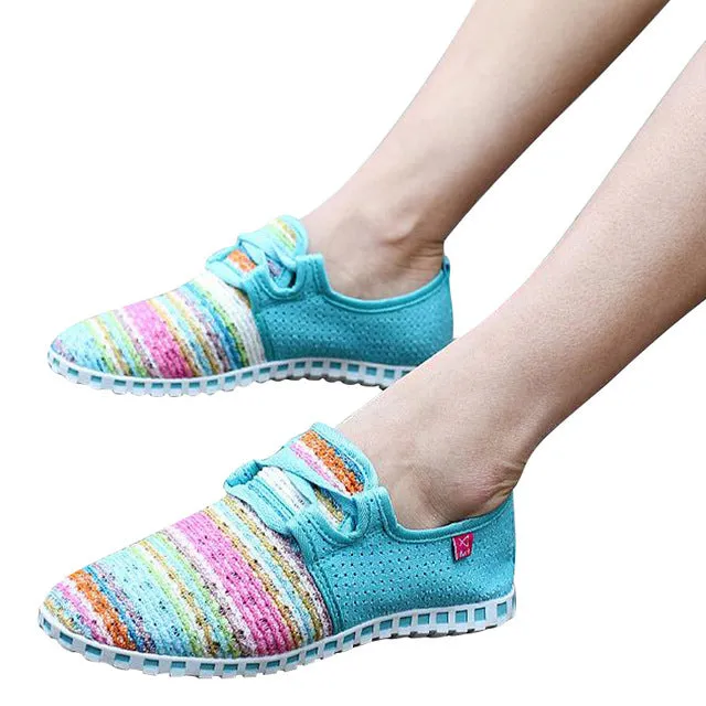 HEE GRAND Summer Flat Shoes Woman Comfortable Casual Lace-Up Flats Breathable Mesh Women Shoes 3 Colors Size 35-40 XMF263