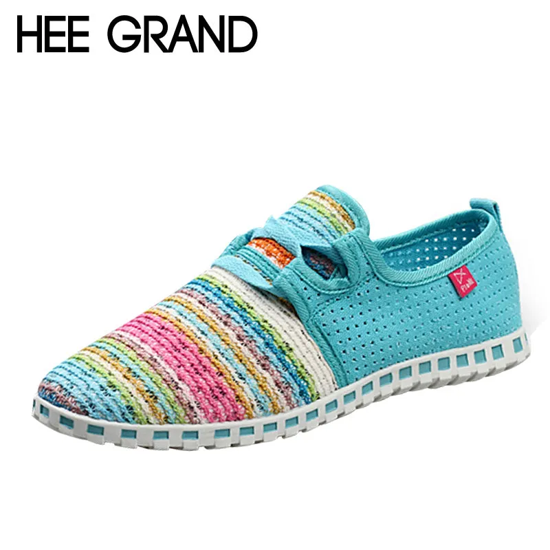 HEE GRAND Summer Flat Shoes Woman Comfortable Casual Lace-Up Flats Breathable Mesh Women Shoes 3 Colors Size 35-40 XMF263