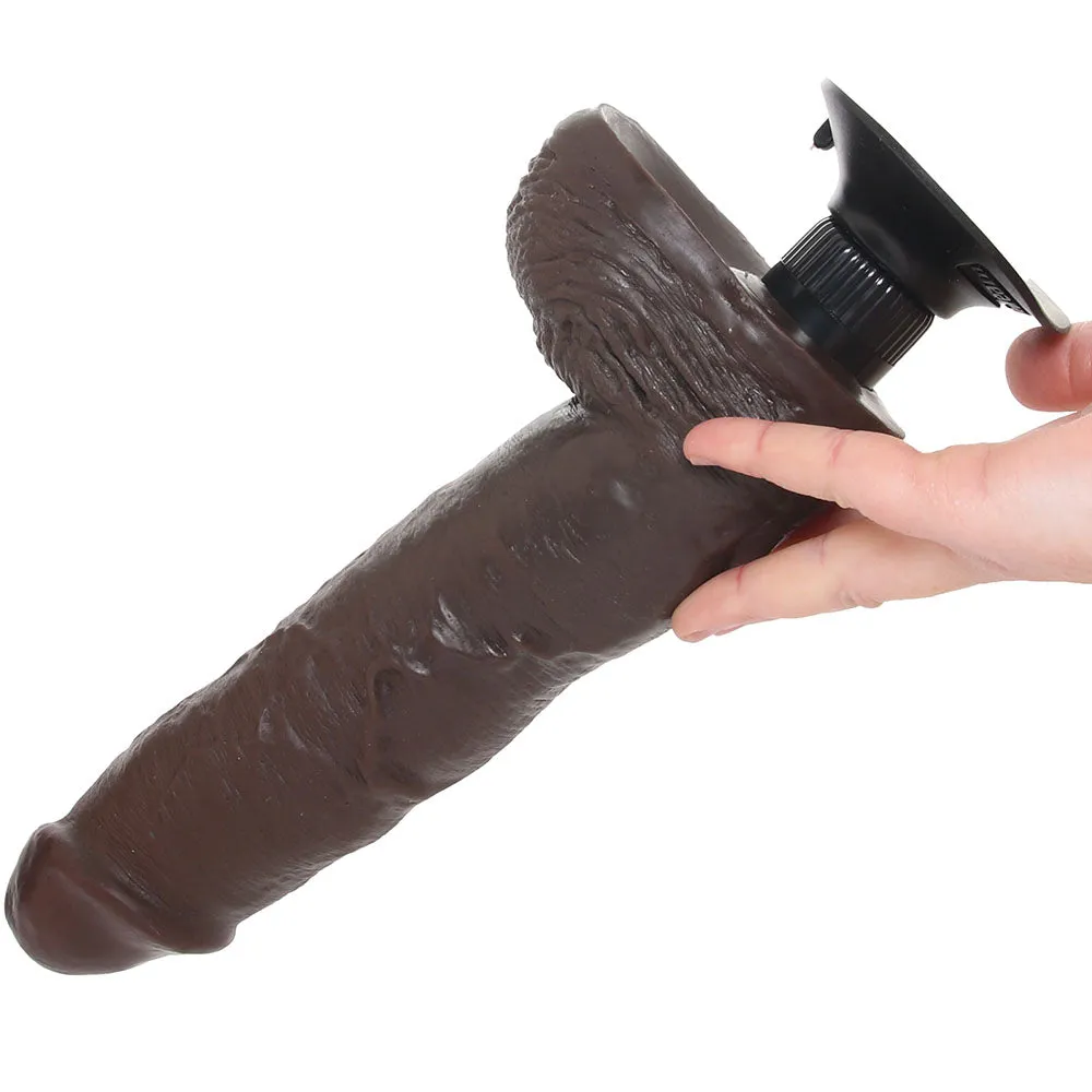 King Cock 10 Inch Vibrating Dildo with Balls in Brown