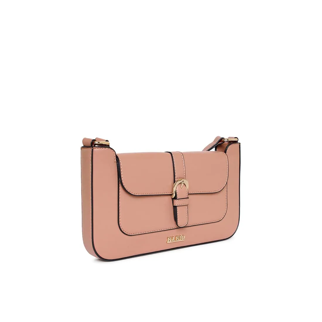 KLEIO Short Structured Shoulder Leather Sling Bag (Peach) for Women with Magnetic Button Closure | Sling Bag for Girls Suitable for Parties, Casual & Everyday wear