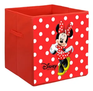 Kuber Industries Disney Minnie Print Non Woven Fabric 4 Pieces Foldable Large Size Cloth Storage Box Toy,Books Wardrobe Organiser Cube with Handle (Red)