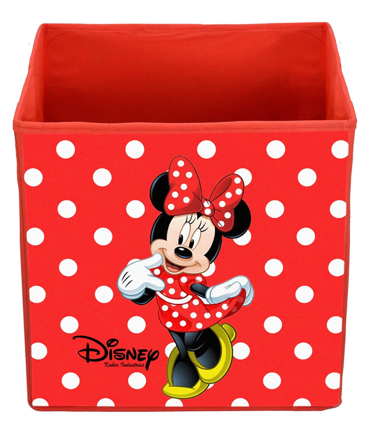 Kuber Industries Disney Minnie Print Non Woven Fabric 4 Pieces Foldable Large Size Cloth Storage Box Toy,Books Wardrobe Organiser Cube with Handle (Red)