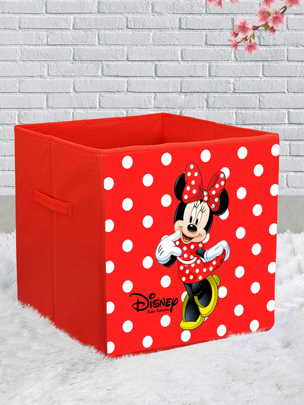 Kuber Industries Disney Minnie Print Non Woven Fabric 4 Pieces Foldable Large Size Cloth Storage Box Toy,Books Wardrobe Organiser Cube with Handle (Red)