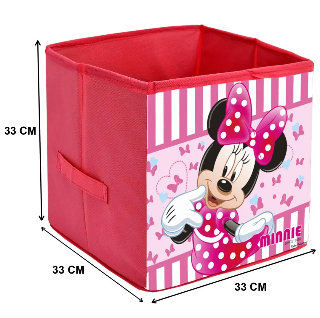 Kuber Industries Disney Print Non Woven Fabric 6 Pieces Foldable Large Size Storage Cube Toy, Books, Shoes Storage Box with Handle (Black & Brown & Pink)