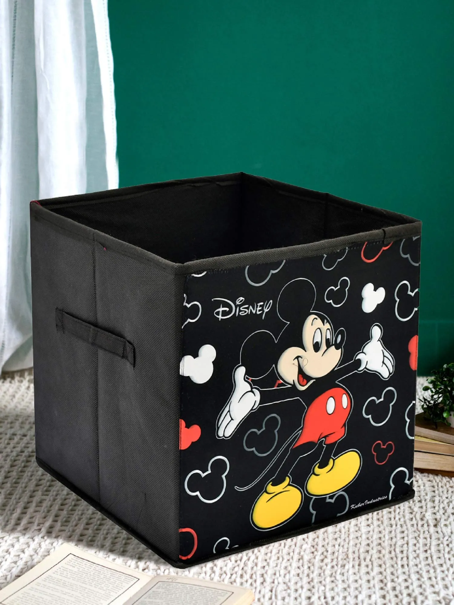 Kuber Industries Disney Print Non Woven Fabric 6 Pieces Foldable Large Size Storage Cube Toy, Books, Shoes Storage Box with Handle (Black & Brown & Pink)