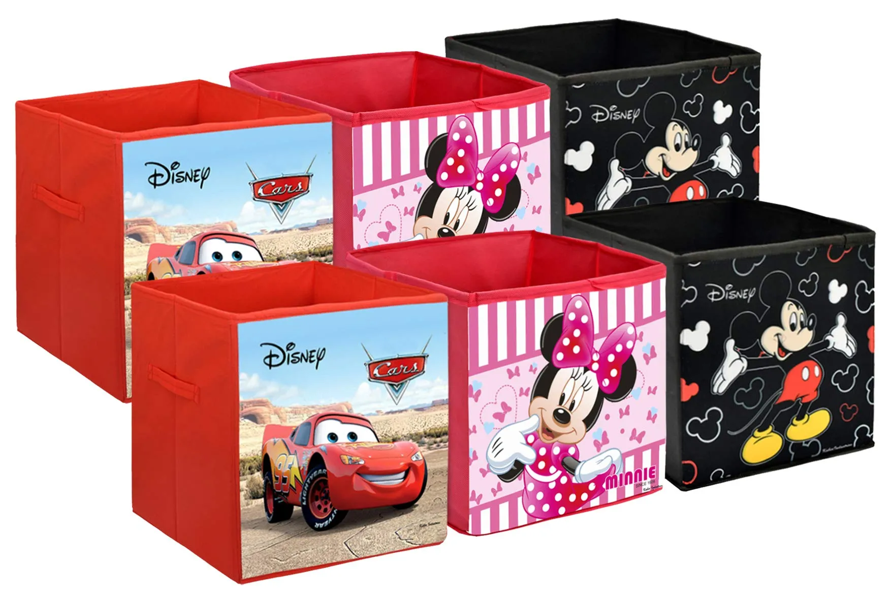 Kuber Industries Disney Print Non Woven Fabric 6 Pieces Foldable Large Size Storage Cube Toy, Books, Shoes Storage Box with Handle (Black & Brown & Pink)