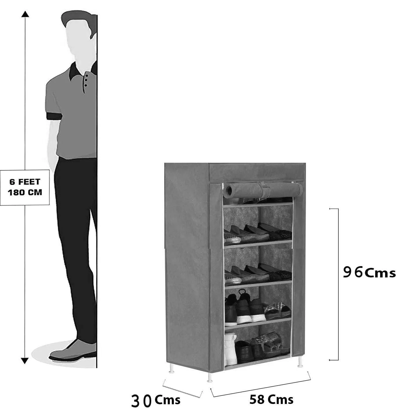 Kuber Industries Shoe Rack|Non-Woven 5 Shelves Shelf|Foldable Storage Rack Organizer for Shoe, Books (Grey)