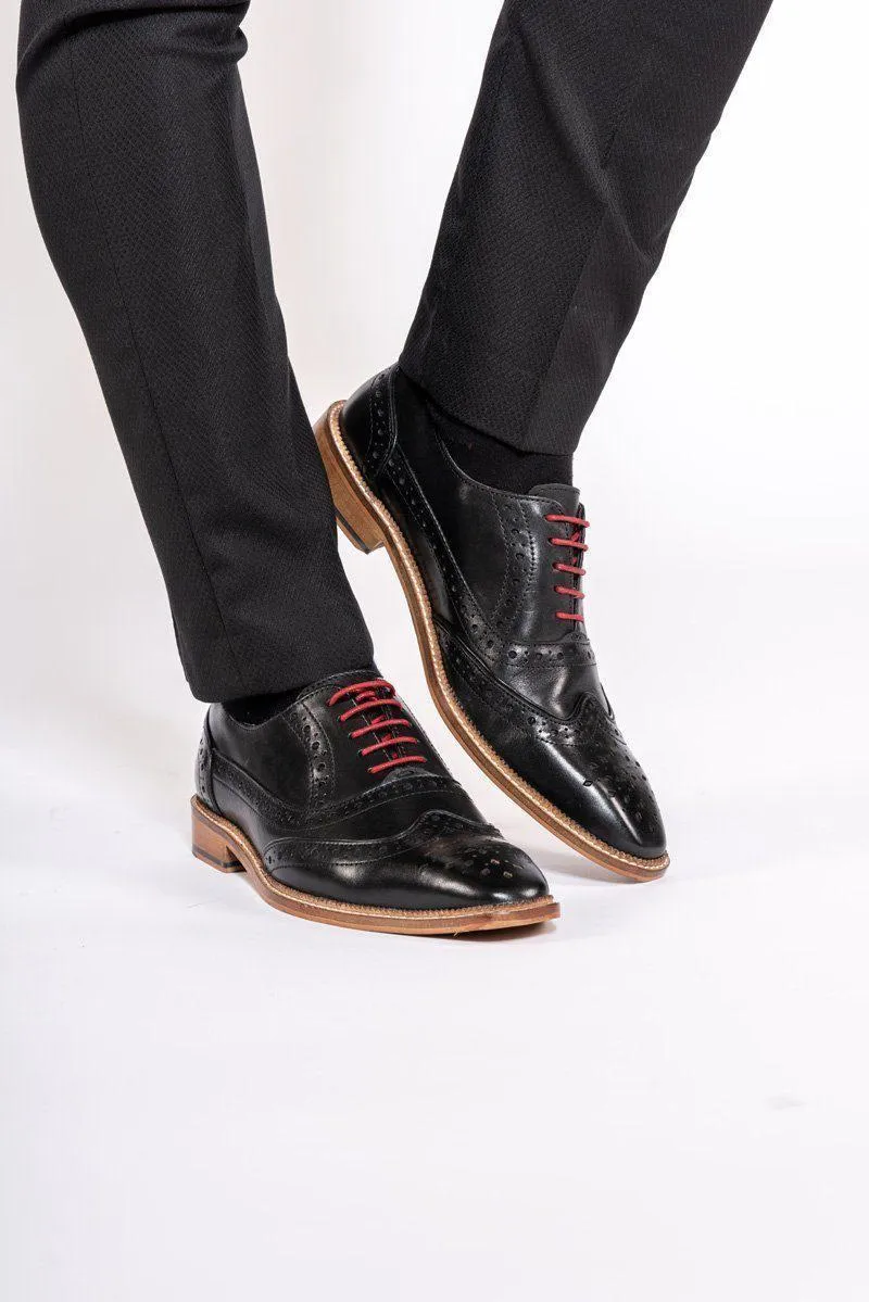 LARKIN - Black Leather Brogue Shoe