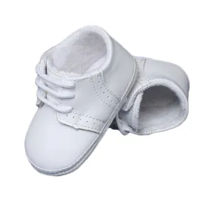 little things mean a lot all white genuine leather saddle oxford crib shoe - baby boy