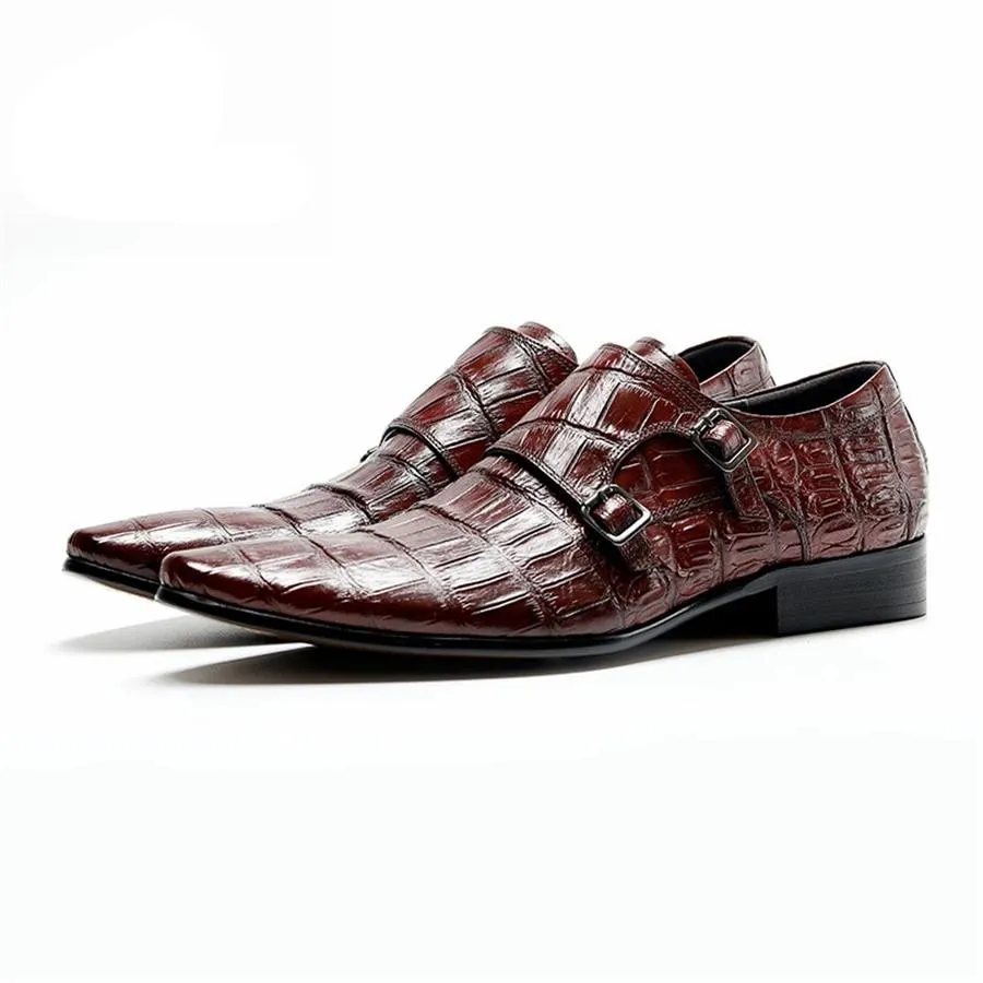 Luxury Alligator Pattern Pointed Toe Brogue Dress Shoes