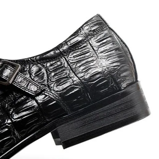 Luxury Alligator Pattern Pointed Toe Brogue Dress Shoes