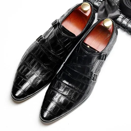 Luxury Alligator Pattern Pointed Toe Brogue Dress Shoes