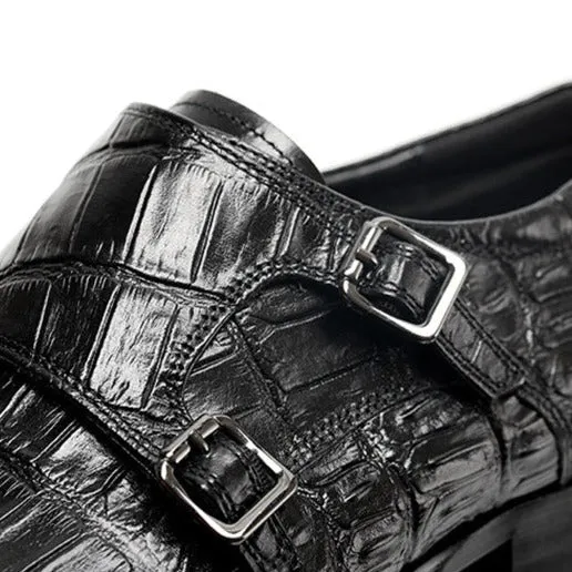 Luxury Alligator Pattern Pointed Toe Brogue Dress Shoes