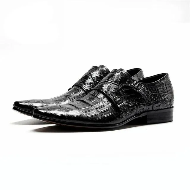 Luxury Alligator Pattern Pointed Toe Brogue Dress Shoes