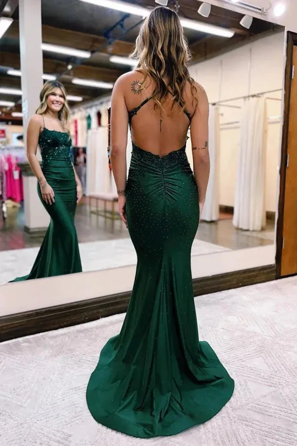 Mermaid Satin Spaghetti Straps Prom Dress Formal Dress PSK520