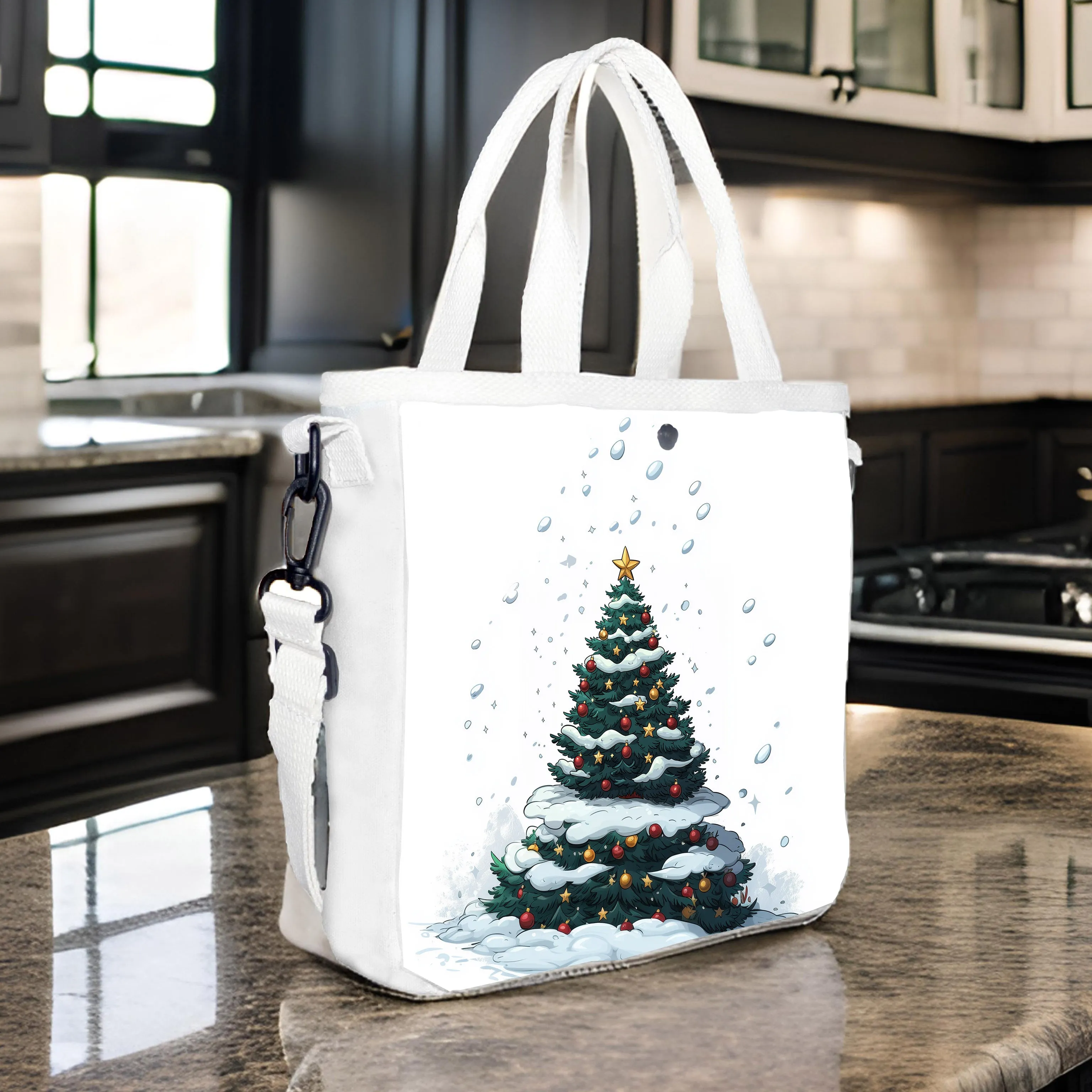 New Casual Christmas Tree With Colorful Lights Printed Canvas Shoulder Bag, Simple Class Commuter Office Crossbody Computer Bag