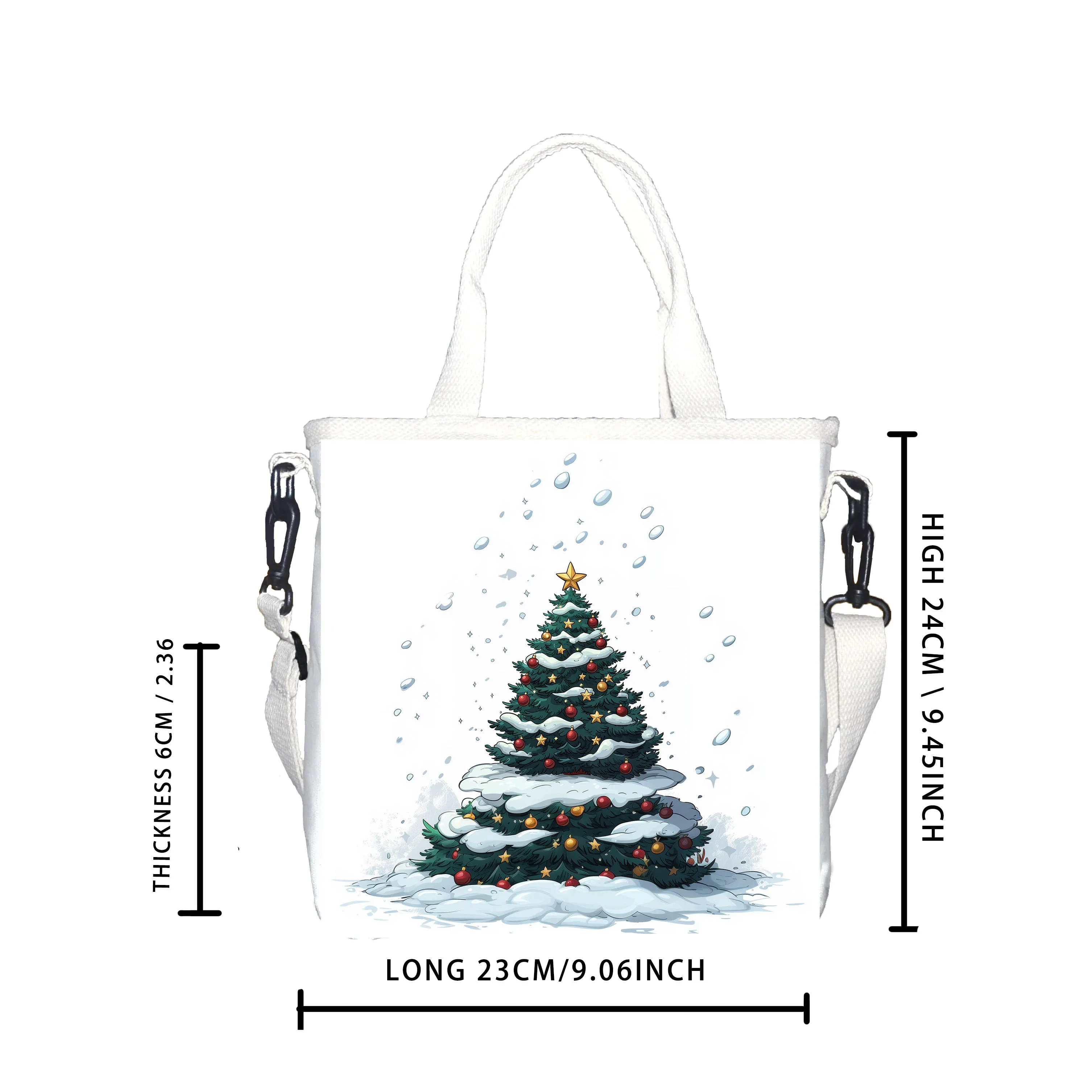 New Casual Christmas Tree With Colorful Lights Printed Canvas Shoulder Bag, Simple Class Commuter Office Crossbody Computer Bag