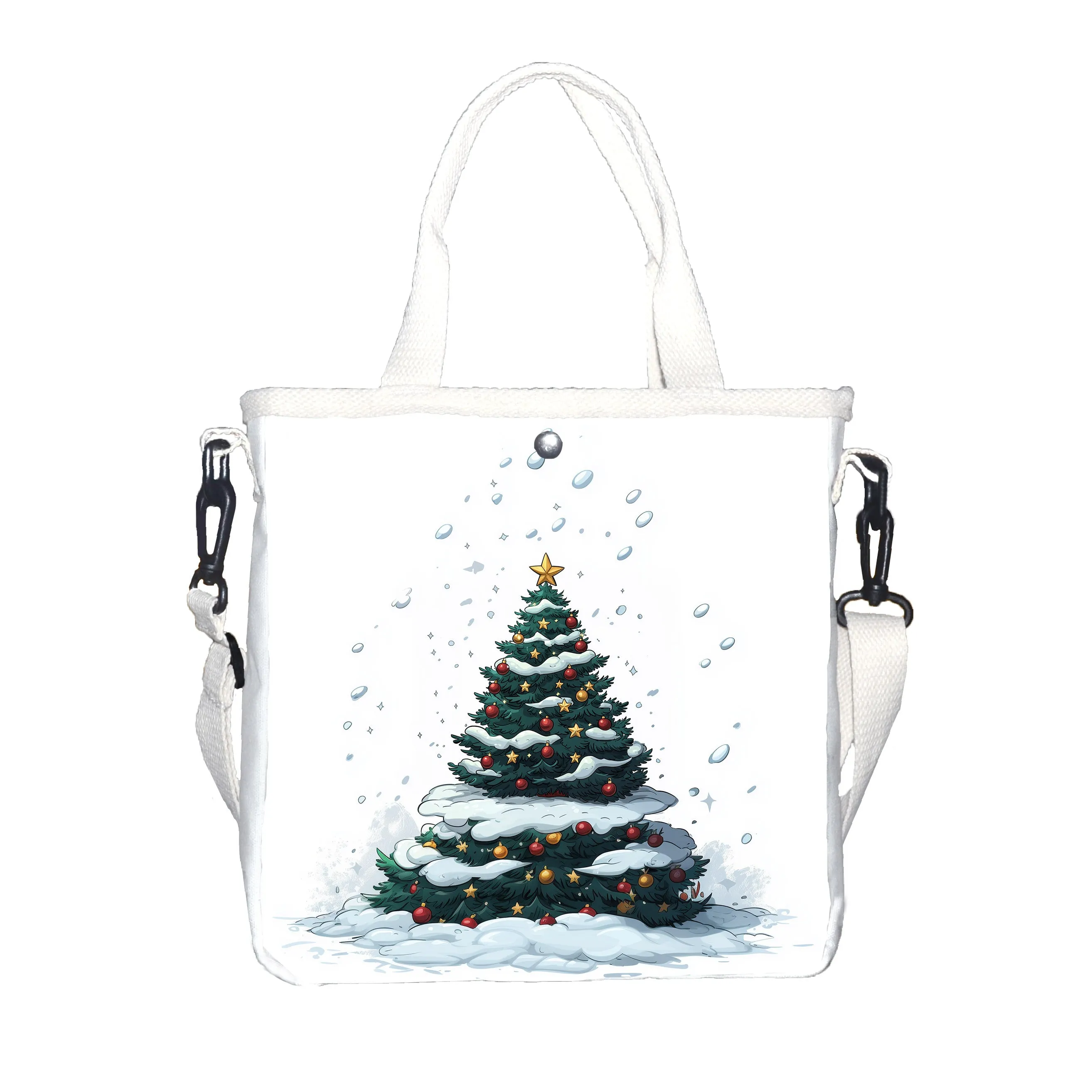 New Casual Christmas Tree With Colorful Lights Printed Canvas Shoulder Bag, Simple Class Commuter Office Crossbody Computer Bag